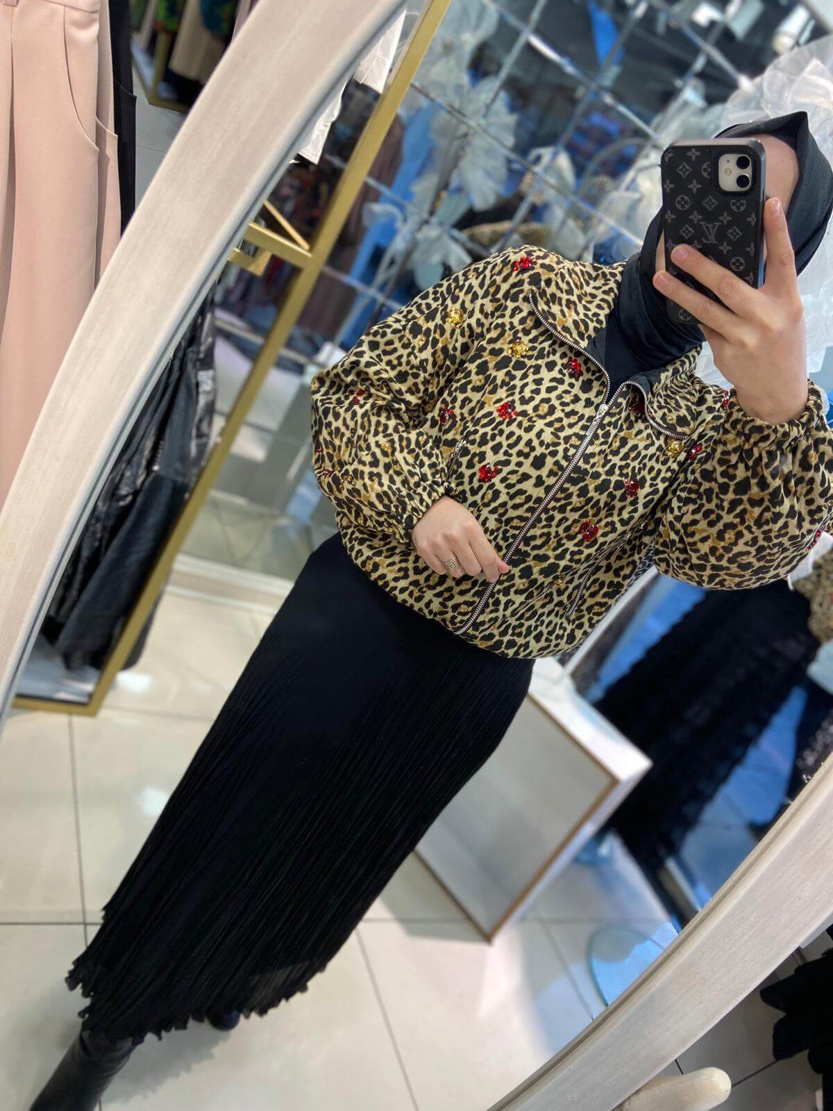 Leopar Taş İşlemeli Bumber Ceket - Görsel 2