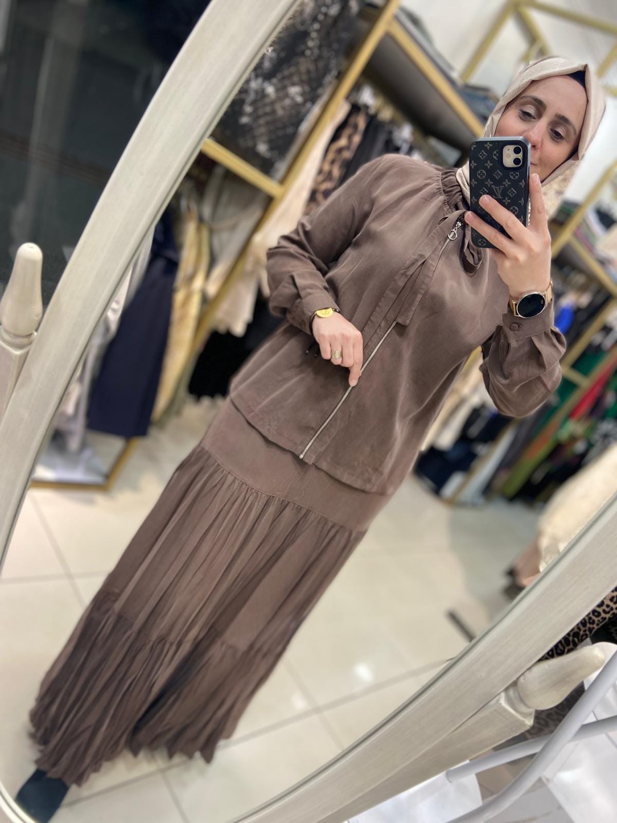 Ceremony Yakası Bağlamalı Kraşlı Etekli Tencel Takım - Görsel 3