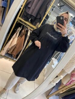 Siyah Kapüşonlu Spor Tunik