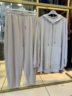 Bombeli Konik Pantolonlu Takım (Taş)