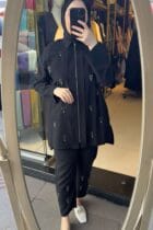 Kadın taş detaylı takım – tunik ve pantolon ikili set