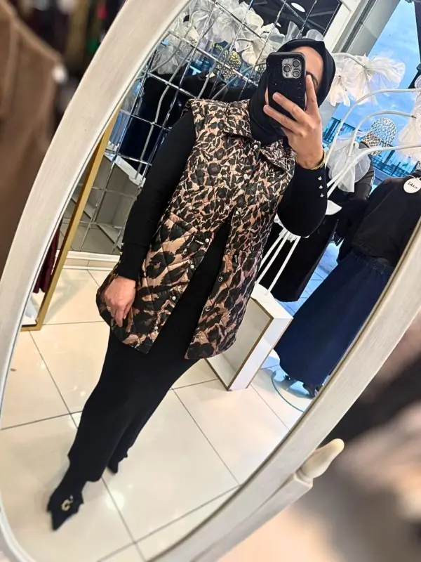 Leopar Desenli Yelek - Görsel 4