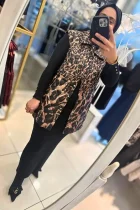 Leopar desenli yelek,