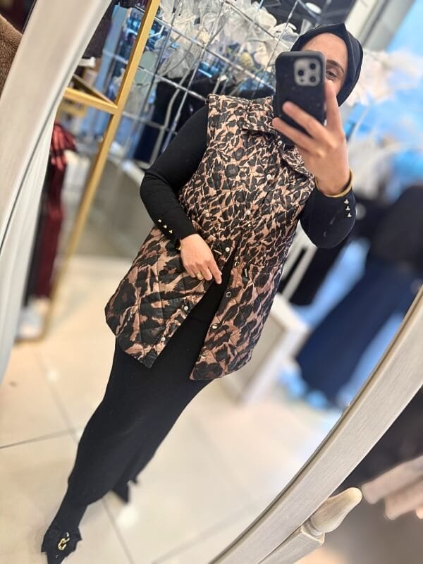 Leopar Desenli Yelek - Görsel 5