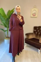 bordo etekli takım kadın şık kombin