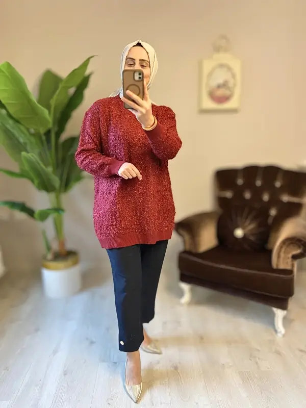 simli kazak kadın şık kombin