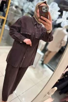 Şık ve modern tesettür qupra takım modeli kadın giyim kombin