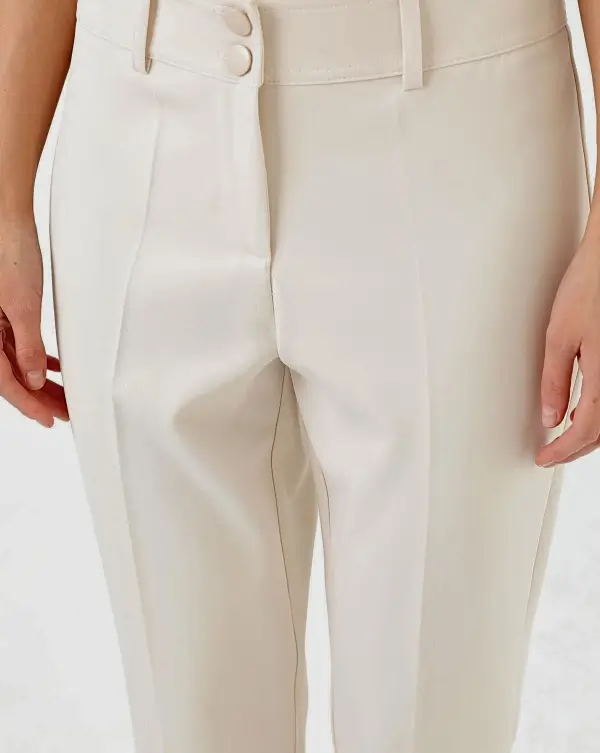 Sentez Paçası Fermuarlı Classic Pantolon (Bej) - Görsel 6
