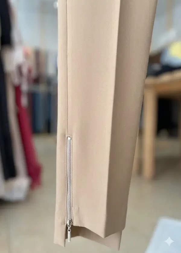 Sentez Paçası Fermuarlı Classic Pantolon (Bej) - Görsel 3