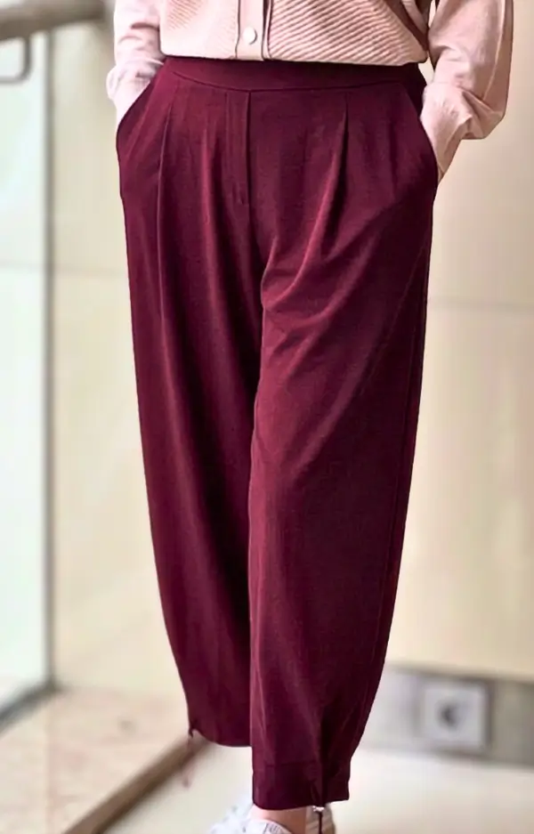 Sentez Paçası Kapsüllü Aura Şalvar Pantolon (Bordo) - Görsel 4
