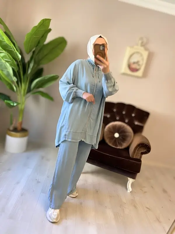 Tencel Cupra takım tesettür kadın giyim rahat ve şık ikili takım