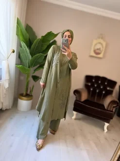 işlemeli müslin keten takım kadın