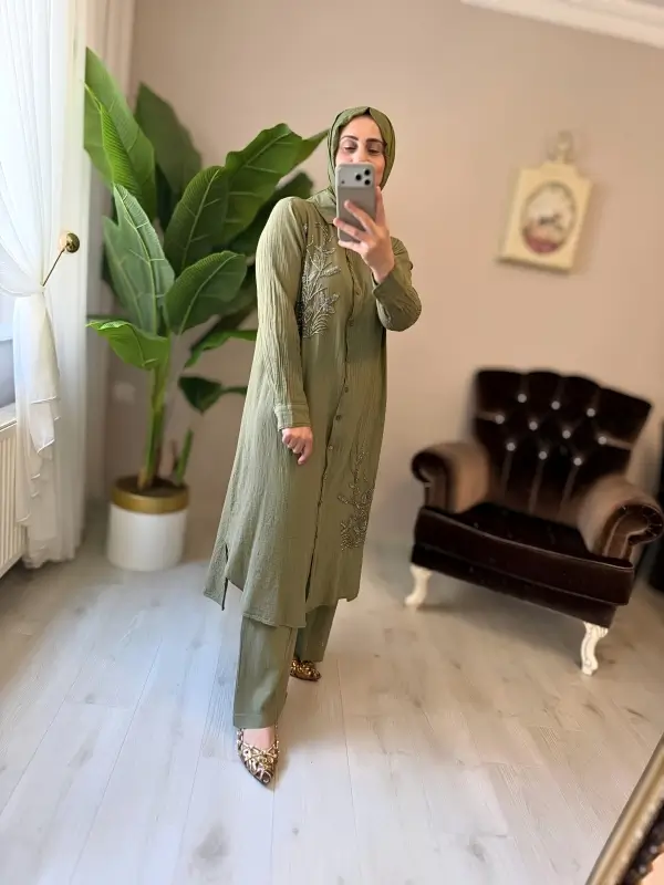 İşlemeli Müslin Keten Takım - Görsel 6